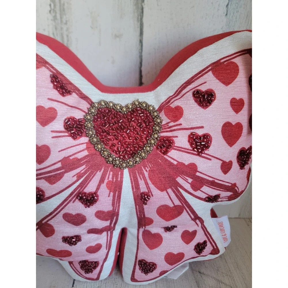 Love cupcakes beaded red bow pillow plush Valentine‎ home decor
